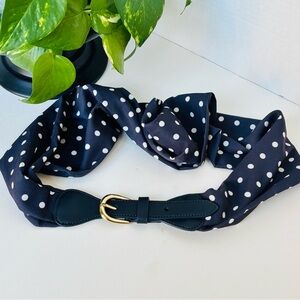 Talbots Navy Polka Dot Belt with Gold Buckle
